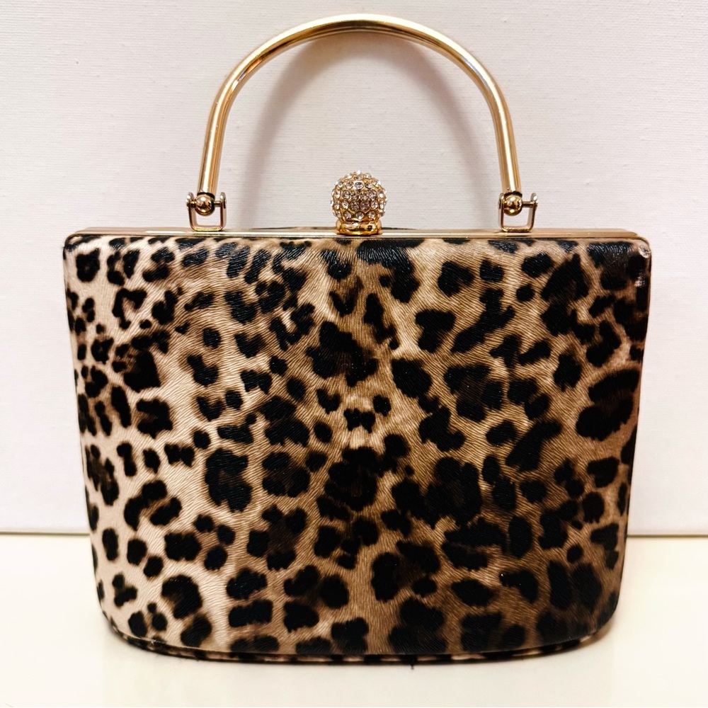 Vintage Leopard Print Bejeweled Gold Evening Bag (added measurements)